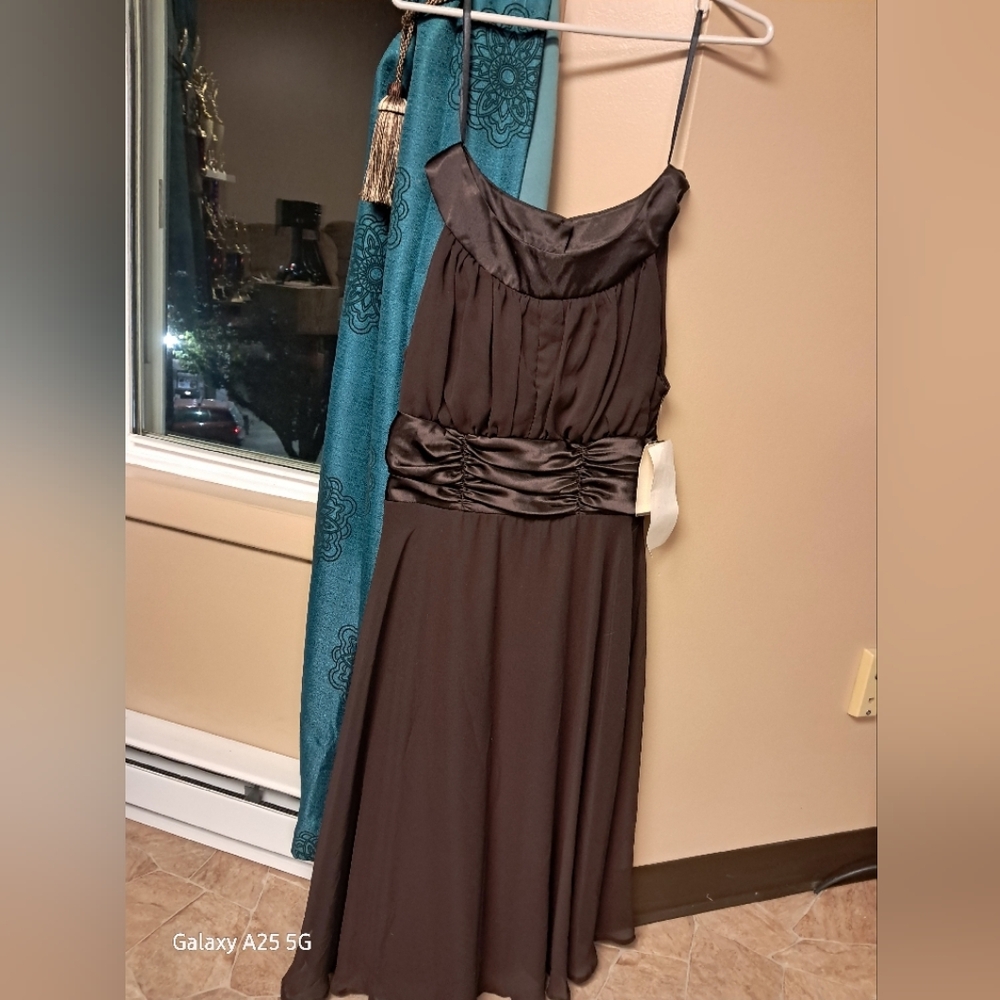 Connected Apparel Brown Gold Tie Front Maxi Dress